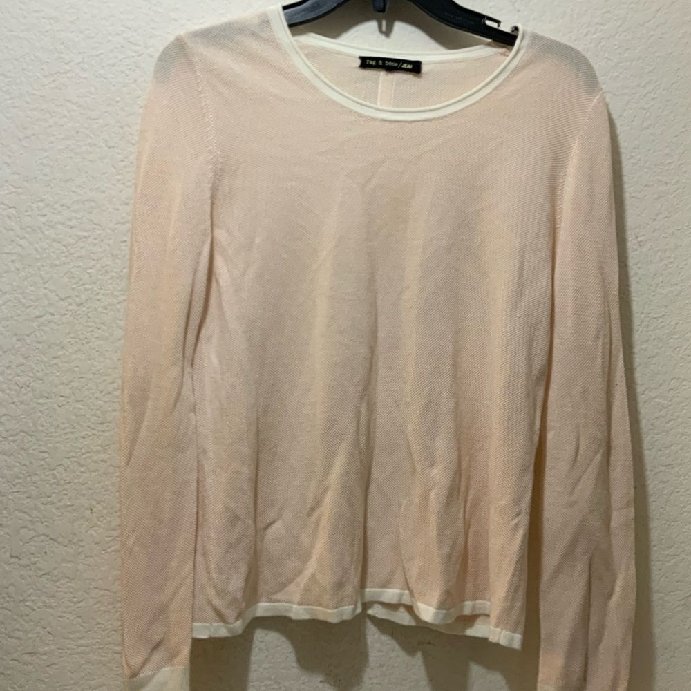 Rag & Bone jeans Long Sleeve Pink White Top Size XS - Picture 1 of 7